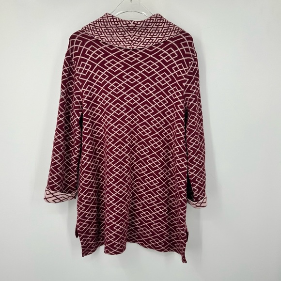 Moth Anthropologie Cowl Neck Long Sweater Tunic Wine Red White Print Large - Picture 6 of 8